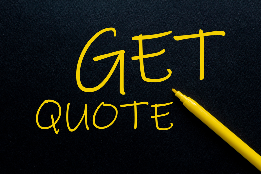 Get Quote Yellow Pen with yellow text own rent at the black background